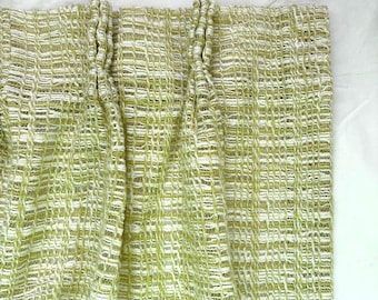 Vintage Mid-Century Pinch Pleat Curtain Panel • Green to Yellow Textured Weave • 35” x 42.5” Pair