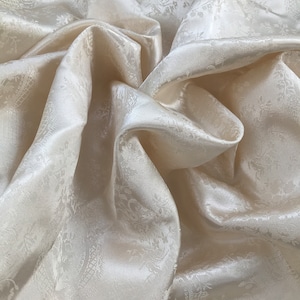 Luxe Vibes: Off White Satin Floral Damask Pinch Pleat Curtains [Up to 4 Available] (74 x 83)
