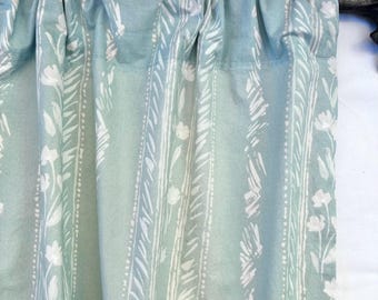 Vintage Seafoam Green Floral Curtain Panel 49 x 36 Pastel Cottage Kitchen Window Curtain Rod Pocket Valance
