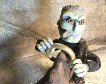 Zombie, Art Doll, Roller Skate Car, Monster Driver, Original Sculpture, Found Objects, Race Car Frankenstein