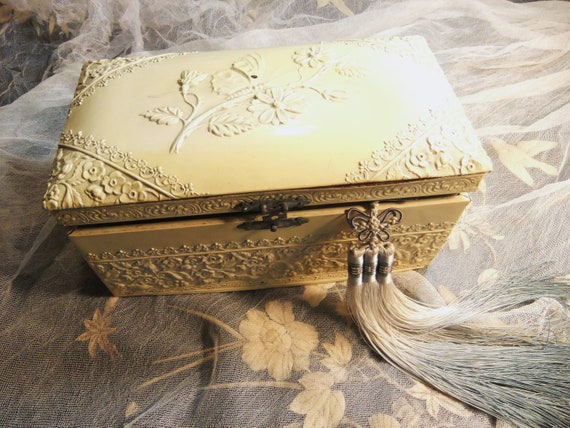 Victorian Jewelry Box Faux Ivory Box Vintage Sewing Box Antique