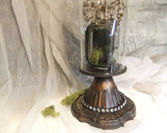 Glass Cloche Display, Antique Pedestal Display, Bell Jar, Vintage Cloche Display, Collectibles Display Case