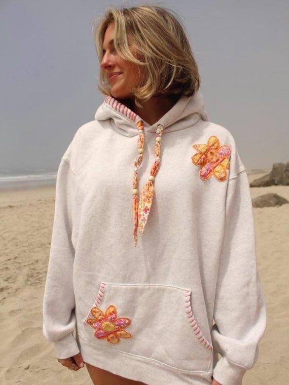 Flower Child Embroidered Hoodie – Handmade Sweatshirt With Floral