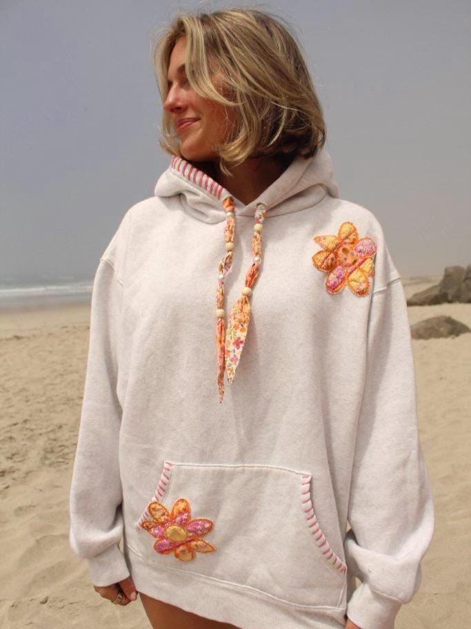 Flower Child Embroidered Hoodie – Handmade Sweatshirt With Floral