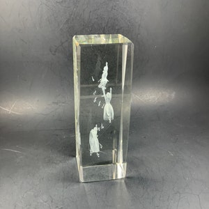 Vintage TRIPLE BALLERINA DANCERS, Crystal Cylinder 3D, Laser Etched, Musical Notes