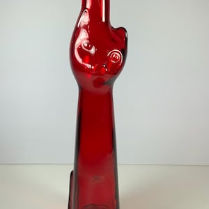 Vintage RED CAT BOTTLE Wine Bottle Cat Glass Figurine Liquer Bottle Decor,Collectibles Cat Lovers