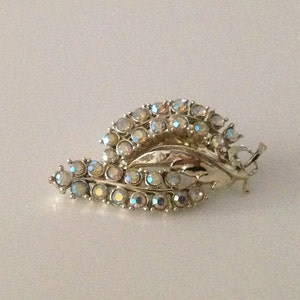 Vintage AB Rhinestone Leaf Brooch. V clasp image 2