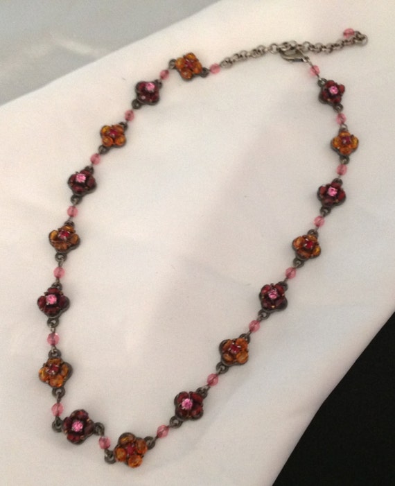 Vintage Rhinestone Flower Necklace - image 1
