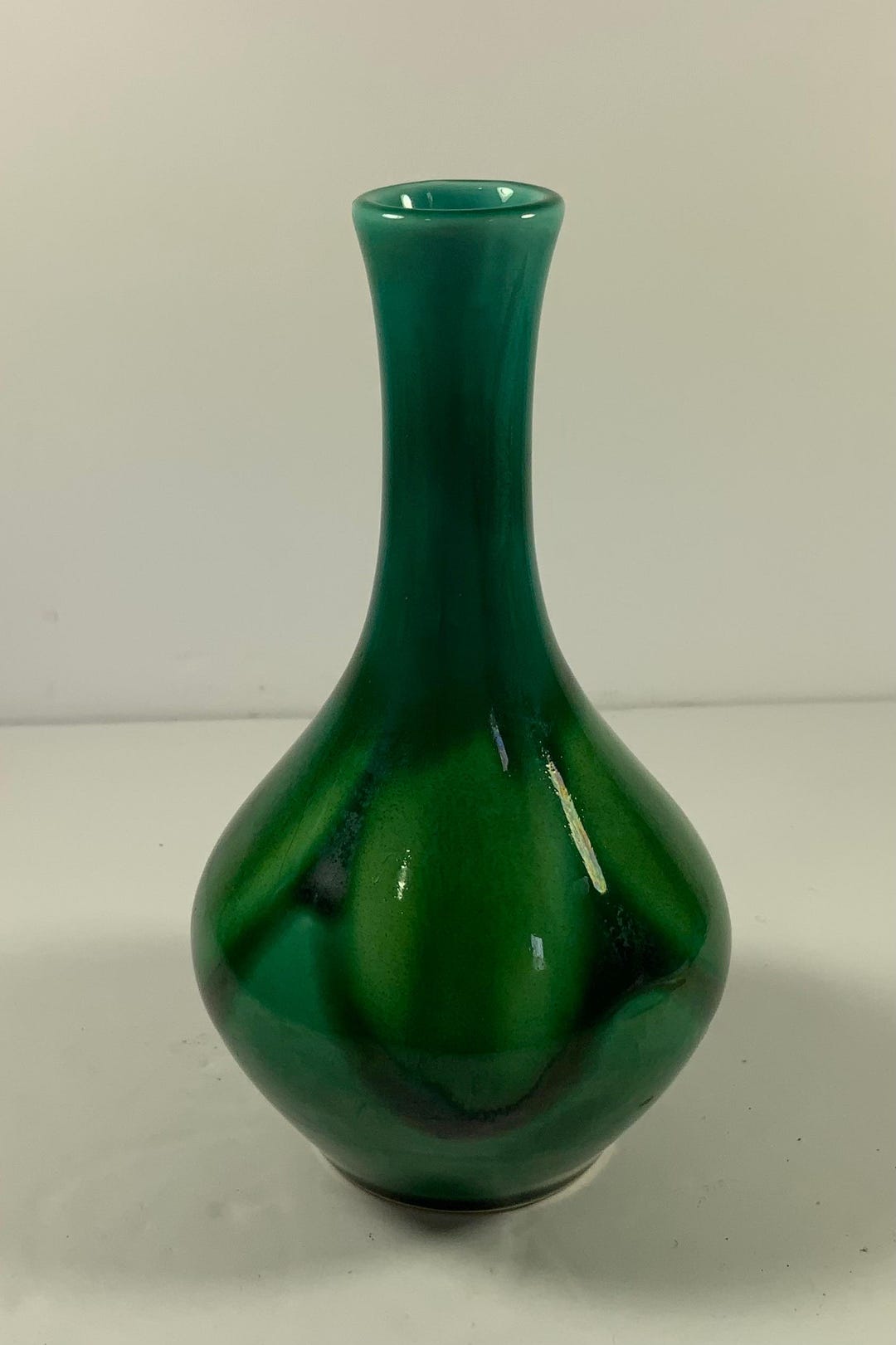 Vintage ART POTTERY VASE Studio Pottery Bud Vase Green Blue Drip Glaze ...