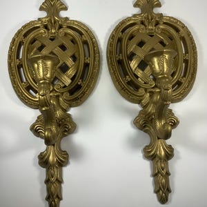 Vintage WALL SCONCE CANDLEHOLDERS Hollywood Regency Wall Decor Wall Hanging Candlestick Candleholders Scrolling Decor Collectables