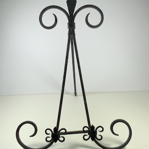 Vintage WROUGHT IRON EASEL Fleur de Lis Style Picture Frame Display Large Black Cast Iron Home Decor Tabletop Scrollwork