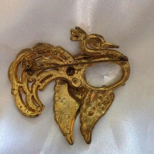 Vintage JELLY BELLY PEACOCK With Rhinestones In Gold Tone Metal main image 4