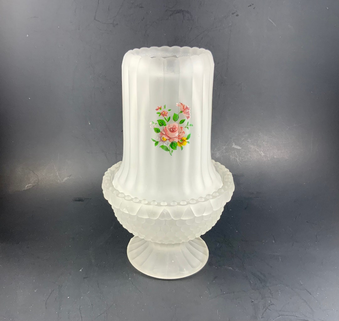 Vintage FAIRY LIGHT FROSTED Satin Glass Hand Painted Etsy