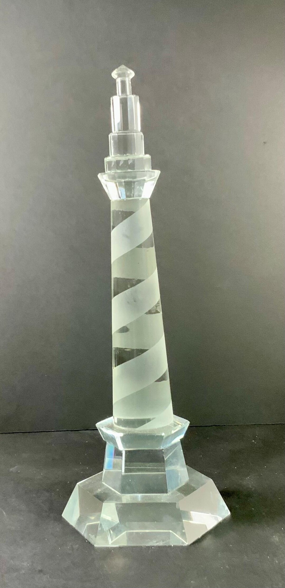 Crystal Lighthouse Vintage CRYSTAL LIGHTHOUSE W/ HEXAGON Base Figurine Beach Decor Gift ...