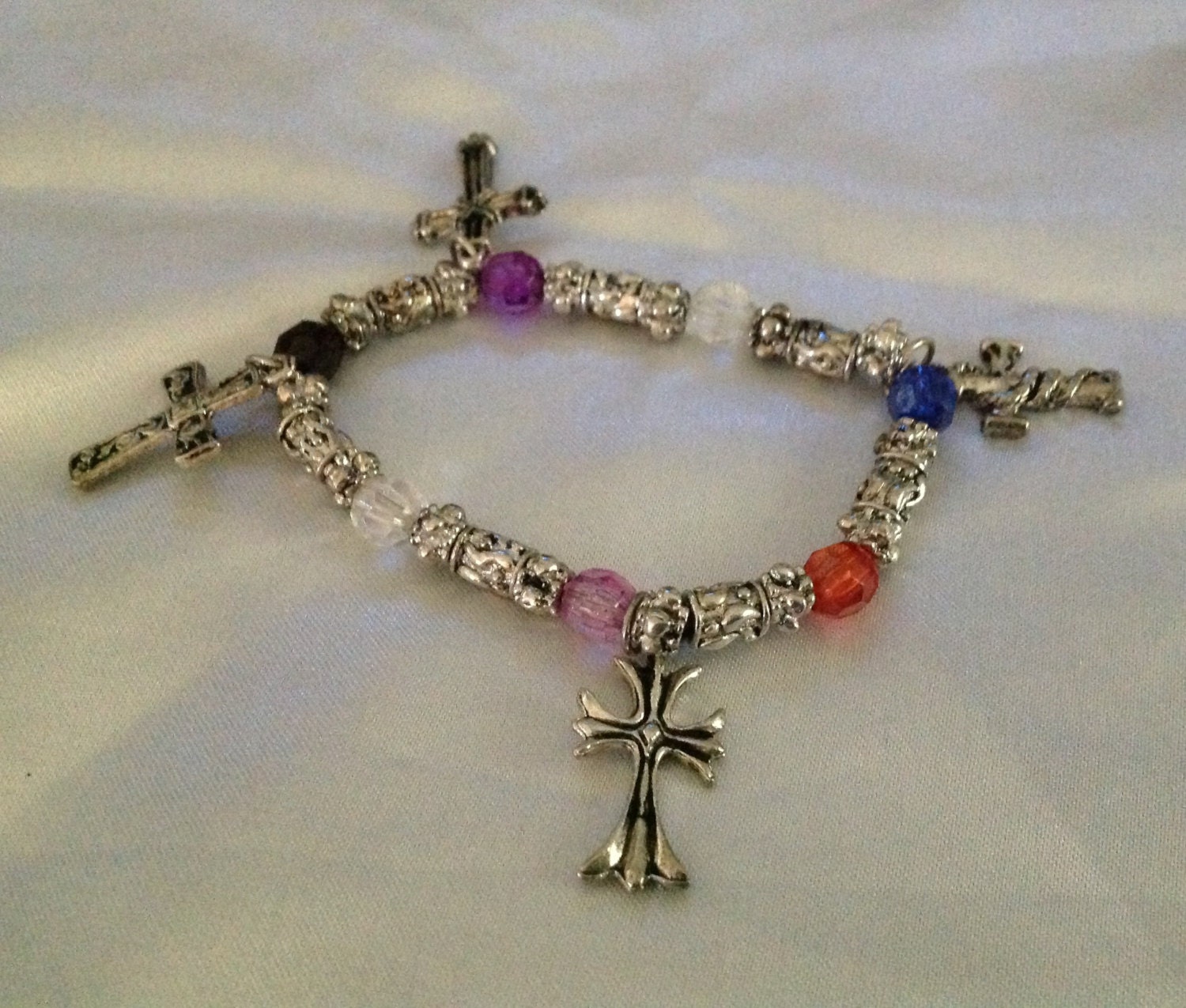 Vintage Cross and Crystal Bead Bracelet - Etsy