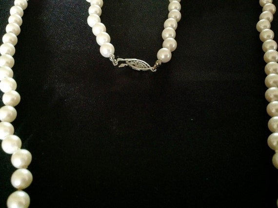 Vintage Long White Pearl Necklace. ( Knotted) - image 3