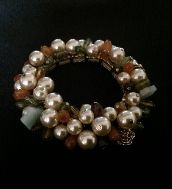 Vintage Liz Claiborne Pearl, Bead & Charm Stretch… - image 4