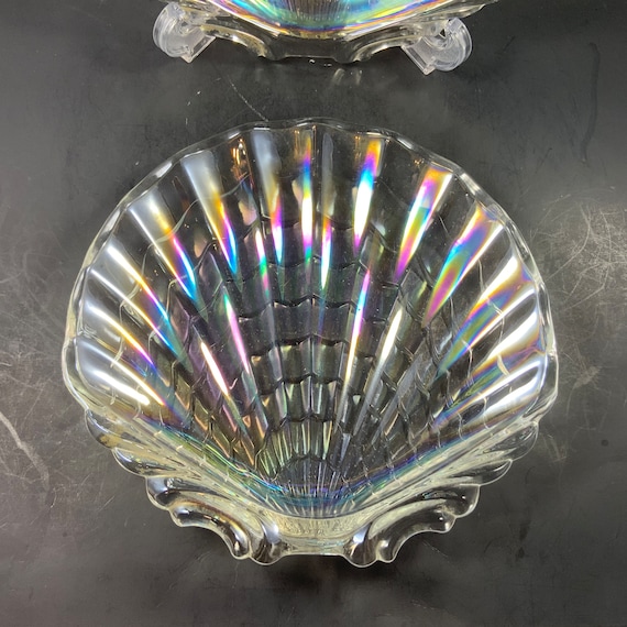 Vintage VENUS CLAM SHELLS, Hasegawa Glass, Iridescent, Dishes