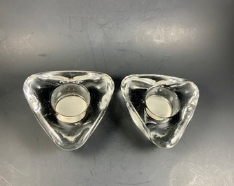 Vintage INDIANA TRIANGULAR CANDLEHOLDERS, Votive, Tea Light, Set of 2