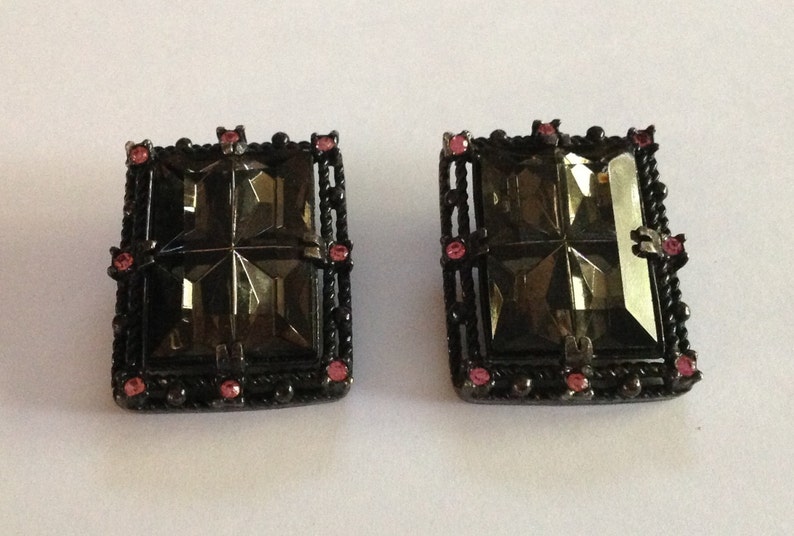 Vintage Sarah Coventry Midnight Magic Art Deco Rhinestone Clip Earrings. Book Piece image 1