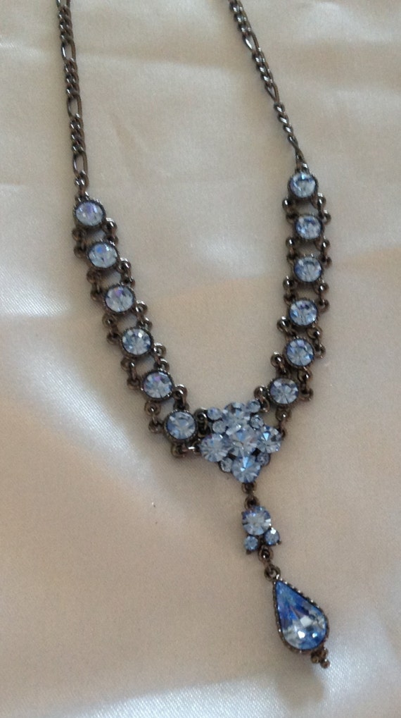 Vintage Premier Blue Rhinestone Drop Necklace