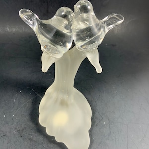 Vintage SILVESTRI LOVE BIRDS, Clear and Frosted/Satin Glass, Blown Glass, Art Glass, Figurine, Decor