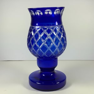 Vintage FAIRY LAMP CANDLEHOLDER Fairy Light Cobalt Blue Cut To Clear Imperial Estate Crystal Candle Tea Light Votive Decor