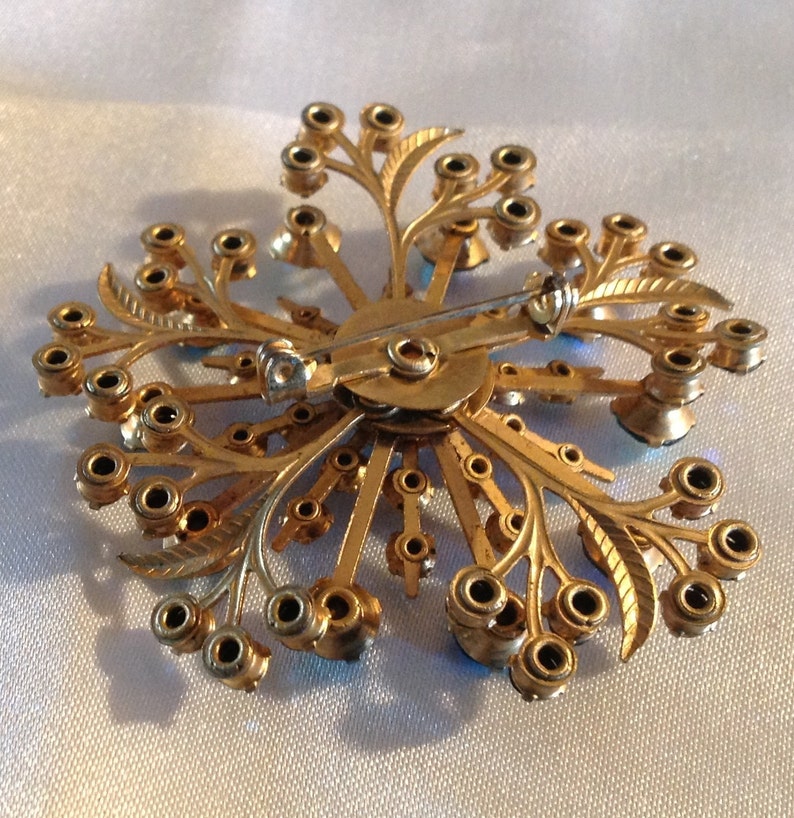 Vintage Flower/star AB Rhinestone Brooch W/ Riveted Back Etsy