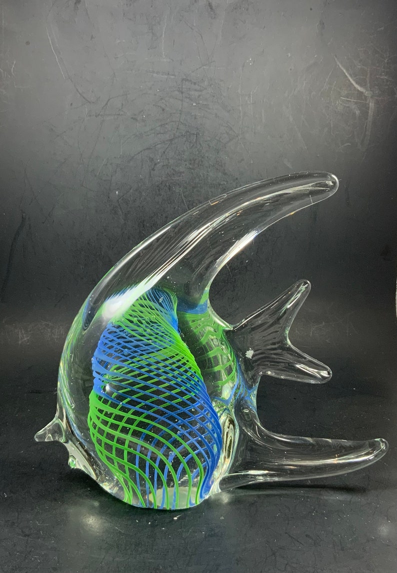 Vintage ART GLASS FISH, Blown Glass, Angel Fish, Blue/green Double ...