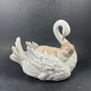 Vintage PORCELAIN SWAN W/ INFANT, Baby, Nursery, Gift, Figurine, Decor