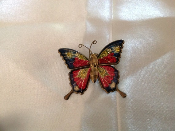 Vintage Enamel Hand Painted Butterfly Brooch. (Ci… - image 1