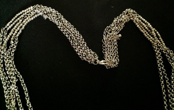 Vintage Multi Strand Silver Crystal & Chain Neckl… - image 3