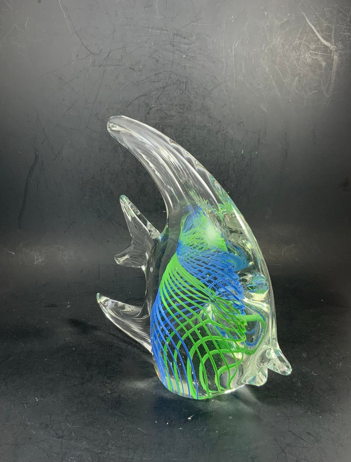 Vintage ART GLASS FISH, Blown Glass, Angel Fish, Blue/green Double ...