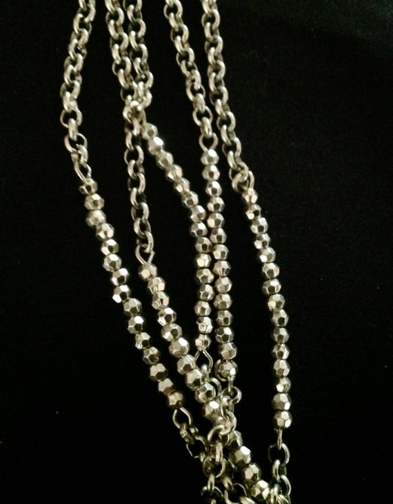 Vintage Multi Strand Silver Crystal & Chain Neckl… - image 4