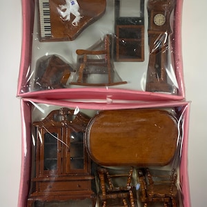 Vintage WOODEN DOLLHOUSE FURNITURE Dollhouse Miniature Furnishings Playhouse Decor Collectables Playtime (2 Sets plus 1 Free)