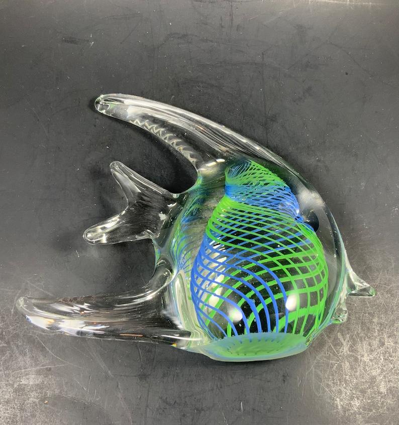 Vintage ART GLASS FISH, Blown Glass, Angel Fish, Blue/green Double ...