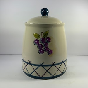 Vintage “FRUIT LATTICE” CANISTER, Storage, Container, Jar, Kitchen Decor, Grape Pattern