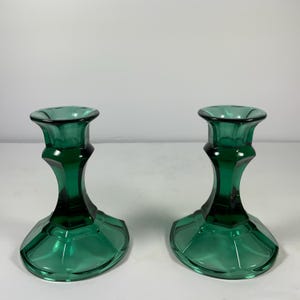 Vintage INDIANA GLASS CANDLEHOLDERS, Emerald Green, Decor, Collectibles, Set of 2