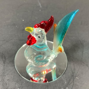 Vintage ART GLASS ROOSTER Blown Glass Chicken/Bird Figurine Rooster Knick Knack Animal Decor Collectables