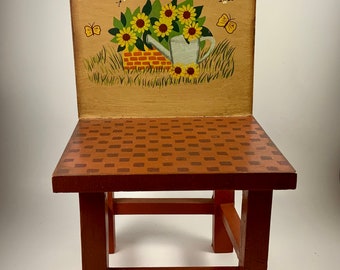 Vintage FOLK ART CHAIR, Wood, Handpainted, Child’s Chair, Decor