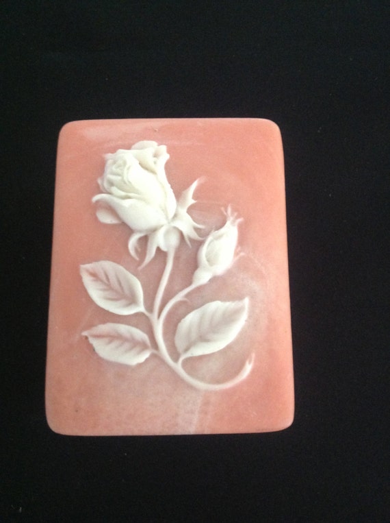 Vintage 1974 Incolay Stone Rose Trinket Box