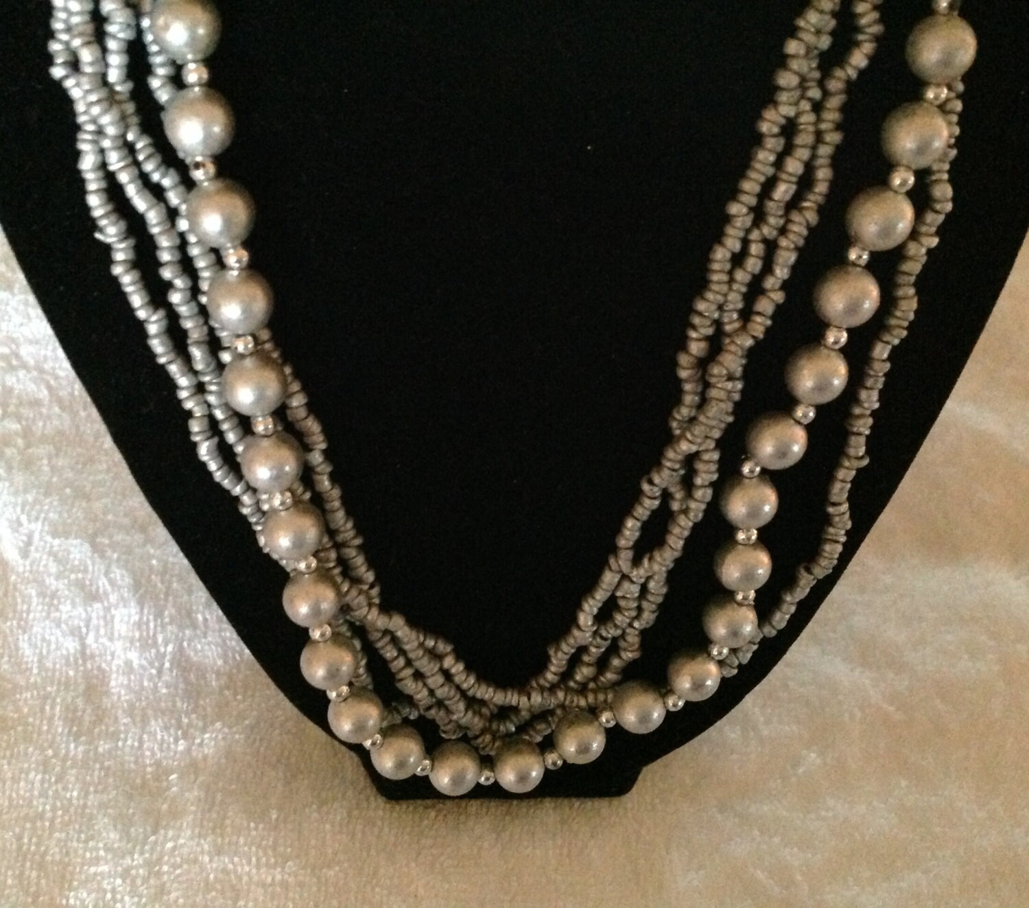 Vintage Multi Strand Silver Gray Pearl & Seed Bead Necklace - Etsy