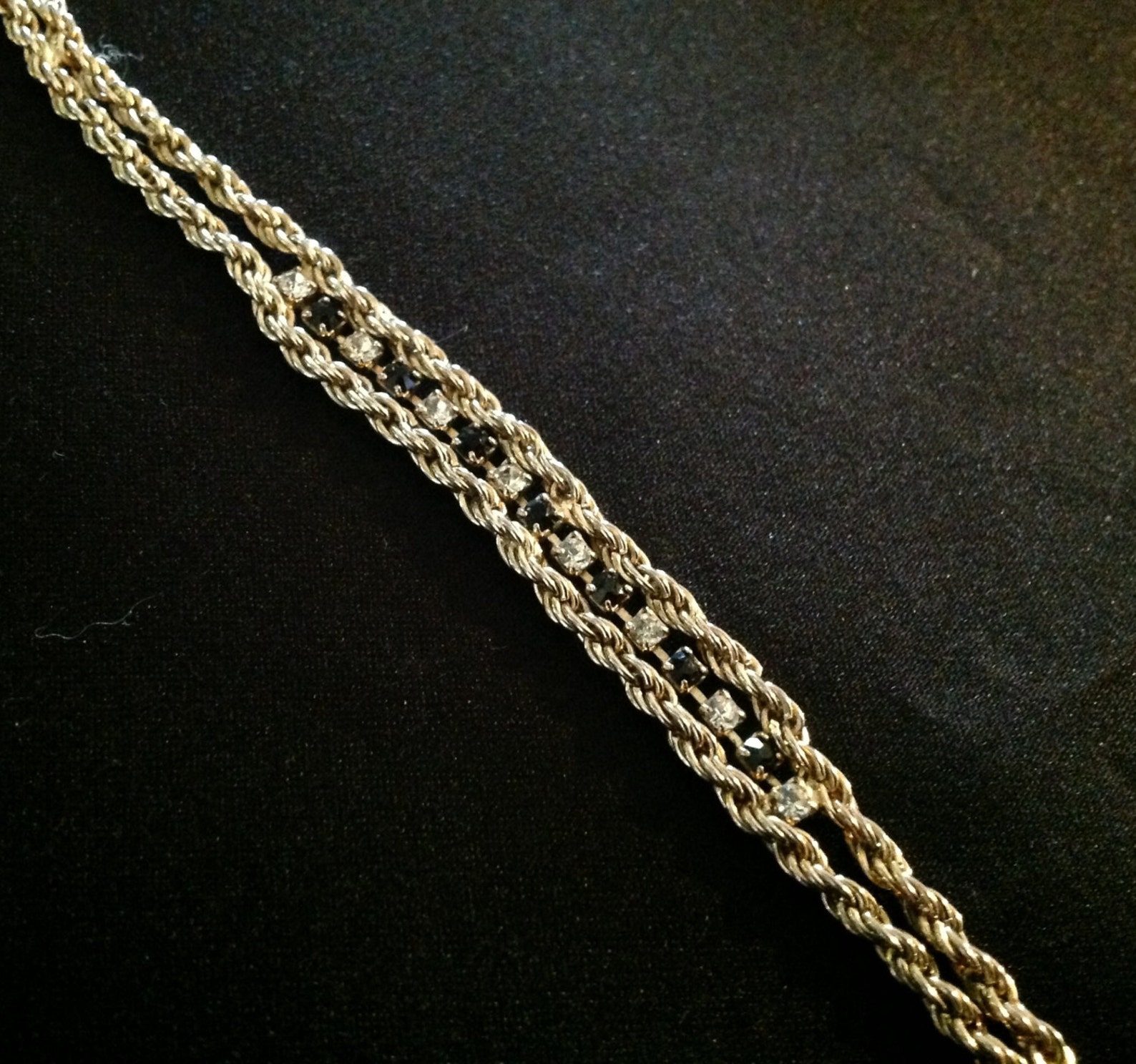 Vintage Black & Clear Rhinestone Rope Bracelet Etsy