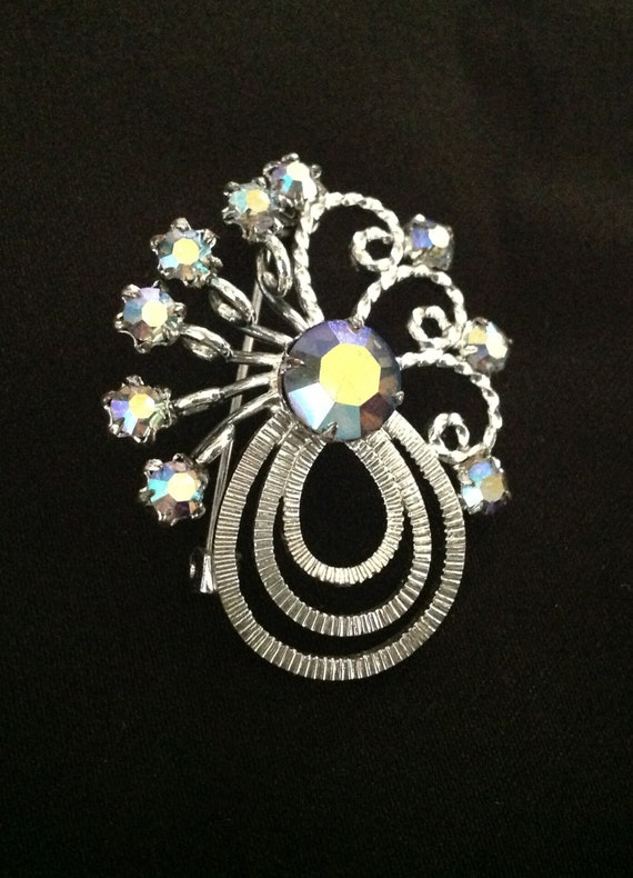 Vintage Swirl Brooch w/ AB Rhinestones