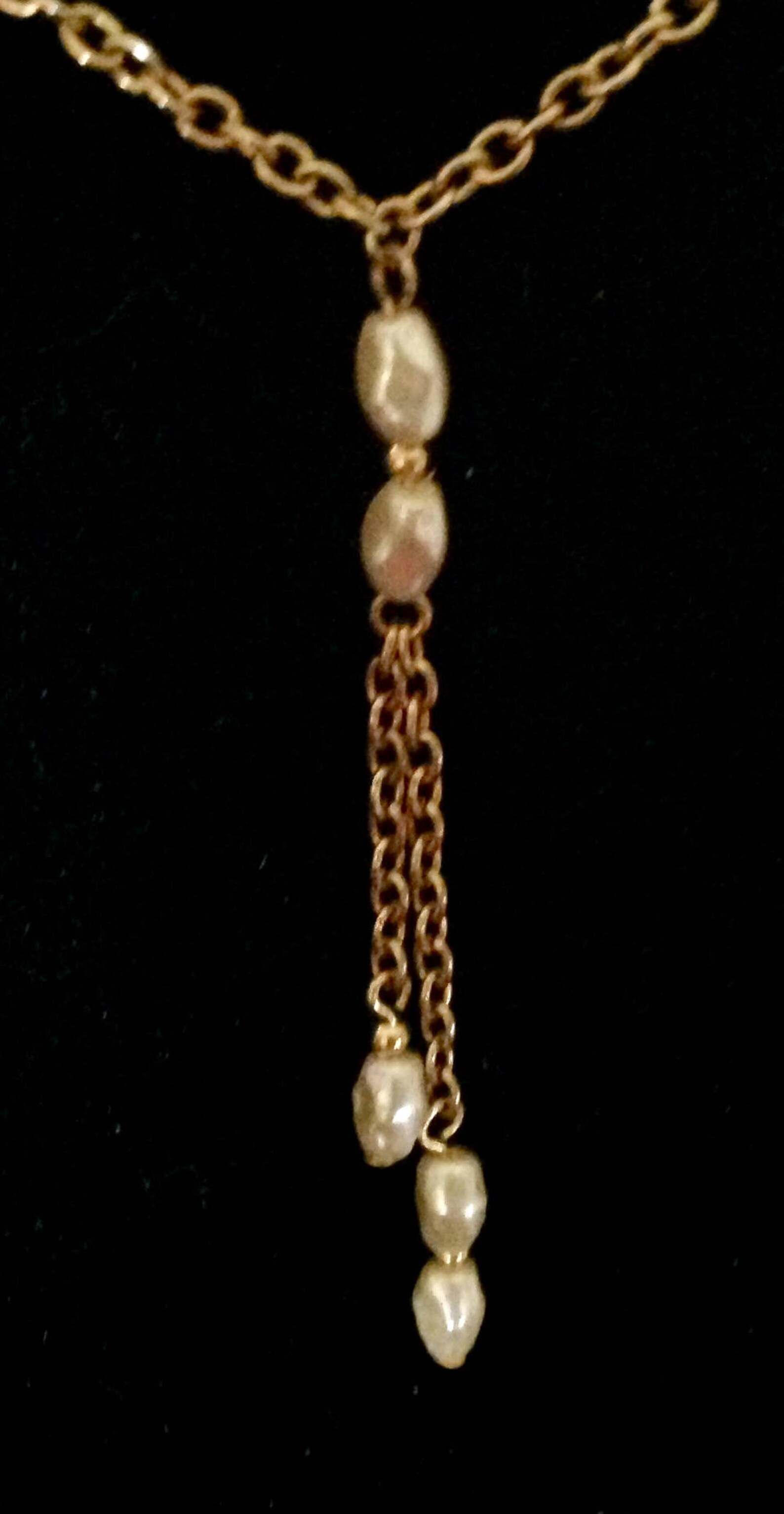 Vintage PEARL DROP NECKLACE in Gold Tone Metal faux Pearls Etsy