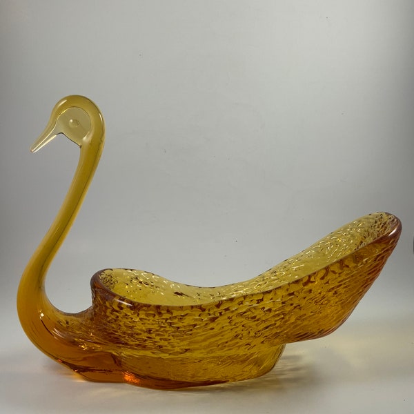 Vintage BLENKO SWAN DISH, Bowl, Amber, Textured Glass, Art Glass, Blown Glass, Collectables