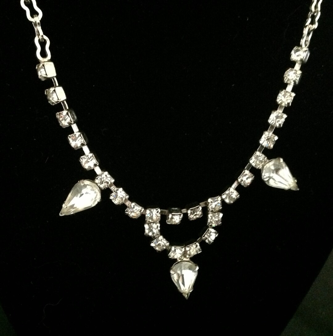 Vintage Triple Teardrop Rhinestone Necklace - Etsy