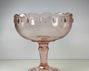 Vintage INDIANA GLASS COMPOTE Pink Pedestal Fruit Bowl Scalloped Garland Teardrop Design Serving Dish Kitchen Decor Collectables