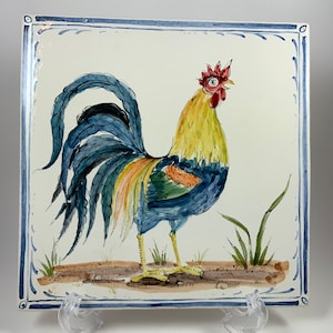 Vintage ROOSTER TILE TRIVET, Wall Hanging, Wall Art, Decor, Kitchen, Germany