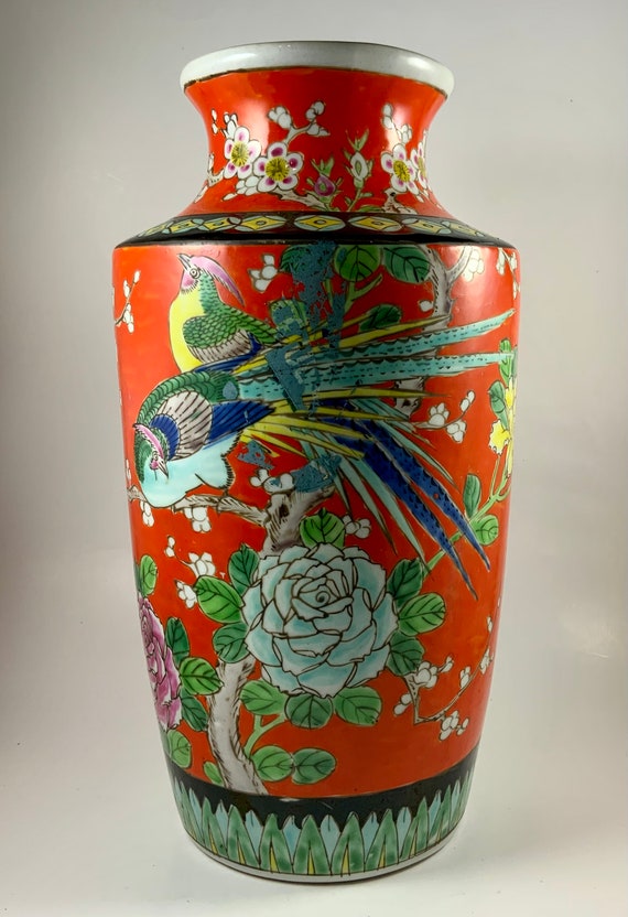 Vintage JAPANESE BIRD VASE, Floral W/ Pair of Birds, Made in Japan